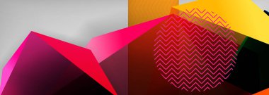 Düşük polyester 3 boyutlu geometrik şekiller, minimum soyut arkaplan. Kapaklar, afişler, el ilanları ve posterler için vektör illüstrasyonları