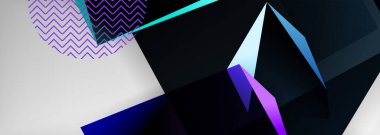 Düşük polyester 3 boyutlu geometrik şekiller, minimum soyut arkaplan. Kapaklar, afişler, el ilanları ve posterler için vektör illüstrasyonları