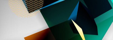 Düşük polyester 3 boyutlu geometrik şekiller, minimum soyut arkaplan. Kapaklar, afişler, el ilanları ve posterler için vektör illüstrasyonları