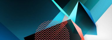 Düşük polyester 3 boyutlu geometrik şekiller, minimum soyut arkaplan. Kapaklar, afişler, el ilanları ve posterler için vektör illüstrasyonları