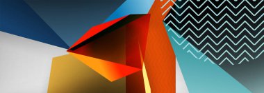 Düşük polyester 3 boyutlu geometrik şekiller, minimum soyut arkaplan. Kapaklar, afişler, el ilanları ve posterler için vektör illüstrasyonları