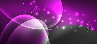 Neon elipsler soyut arkaplanlardır. Karanlıkta parlayan parlak yuvarlak şekiller. Kapaklar, afişler, el ilanları ve posterler ve diğer şeyler için vektör fütüristik çizimler