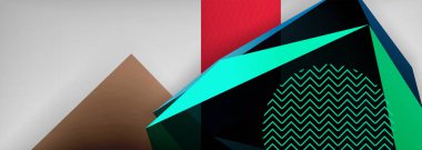 Düşük polyester 3 boyutlu geometrik şekiller, minimum soyut arkaplan. Kapaklar, afişler, el ilanları ve posterler için vektör illüstrasyonları