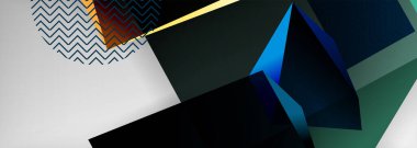 Düşük polyester 3 boyutlu geometrik şekiller, minimum soyut arkaplan. Kapaklar, afişler, el ilanları ve posterler için vektör illüstrasyonları