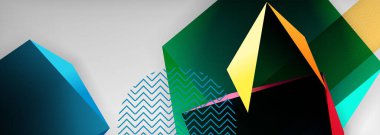 Düşük polyester 3 boyutlu geometrik şekiller, minimum soyut arkaplan. Kapaklar, afişler, el ilanları ve posterler için vektör illüstrasyonları