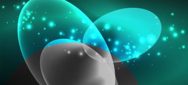 Neon elipsler soyut arkaplanlardır. Karanlıkta parlayan parlak yuvarlak şekiller. Kapaklar, afişler, el ilanları ve posterler ve diğer şeyler için vektör fütüristik çizimler