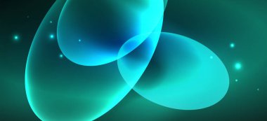 Neon elipsler soyut arkaplanlardır. Karanlıkta parlayan parlak yuvarlak şekiller. Kapaklar, afişler, el ilanları ve posterler ve diğer şeyler için vektör fütüristik çizimler