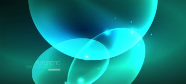 Neon elipsler soyut arkaplanlardır. Karanlıkta parlayan parlak yuvarlak şekiller. Kapaklar, afişler, el ilanları ve posterler ve diğer şeyler için vektör fütüristik çizimler