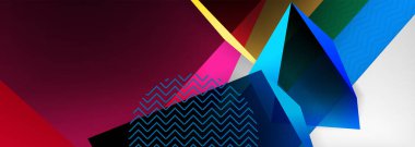 Düşük polyester 3 boyutlu geometrik şekiller, minimum soyut arkaplan. Kapaklar, afişler, el ilanları ve posterler için vektör illüstrasyonları