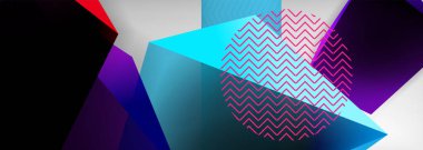 Düşük polyester 3 boyutlu geometrik şekiller, minimum soyut arkaplan. Kapaklar, afişler, el ilanları ve posterler için vektör illüstrasyonları