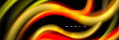 Dinamik hareket soyut arkaplan. Siyah üzerine bulanık renkli çizgiler. Sıvı çizgiler posteri. Vektör illüstrasyonu