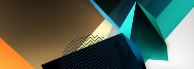 Düşük polyester 3 boyutlu geometrik şekiller, minimum soyut arkaplan. Kapaklar, afişler, el ilanları ve posterler için vektör illüstrasyonları