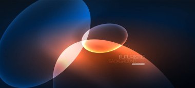 Neon elipsler soyut arkaplanlardır. Karanlıkta parlayan parlak yuvarlak şekiller. Kapaklar, afişler, el ilanları ve posterler ve diğer şeyler için vektör fütüristik çizimler