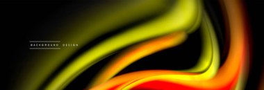 Dinamik hareket soyut arkaplan. Siyah üzerine bulanık renkli çizgiler. Sıvı çizgiler posteri. Vektör illüstrasyonu