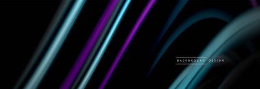 Dinamik hareket soyut arkaplan. Siyah üzerine bulanık renkli çizgiler. Sıvı çizgiler posteri. Vektör illüstrasyonu