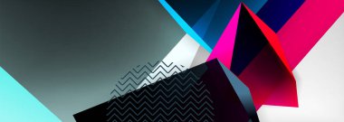 Düşük polyester 3 boyutlu geometrik şekiller, minimum soyut arkaplan. Kapaklar, afişler, el ilanları ve posterler için vektör illüstrasyonları