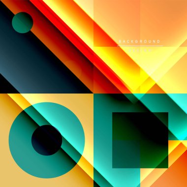 Neo memphis geometrik deseni daireler, kareler ve çizgilerle. Kapaklar, afişler, el ilanları ve posterler ve diğer şablonlar için pop sanatları soyut arka plan