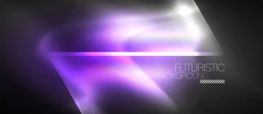 Neon geometrik soyut arkaplan. Karanlıkta parlayan ışık efektli üçgenler. Kapaklar, afişler, el ilanları ve posterler için vektör illüstrasyonuName