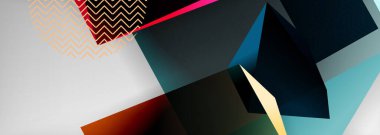 Düşük polyester 3 boyutlu geometrik şekiller, minimum soyut arkaplan. Kapaklar, afişler, el ilanları ve posterler için vektör illüstrasyonları