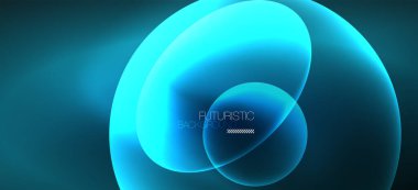 Neon elipsler soyut arkaplanlardır. Karanlıkta parlayan parlak yuvarlak şekiller. Kapaklar, afişler, el ilanları ve posterler ve diğer şeyler için vektör fütüristik çizimler