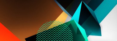 Düşük polyester 3 boyutlu geometrik şekiller, minimum soyut arkaplan. Kapaklar, afişler, el ilanları ve posterler için vektör illüstrasyonları