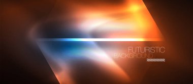 Neon geometrik soyut arkaplan. Karanlıkta parlayan ışık efektli üçgenler. Kapaklar, afişler, el ilanları ve posterler için vektör illüstrasyonuName