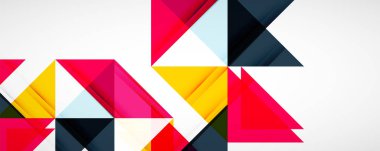 Geometrik soyut arkaplan. Tekno renk üçgen şekilleri. Kapaklar, afişler, el ilanları ve posterler ve diğer tasarımlar için vektör illüstrasyonu