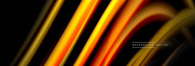 Dinamik hareket soyut arkaplan. Siyah üzerine bulanık renkli çizgiler. Sıvı çizgiler posteri. Vektör illüstrasyonu