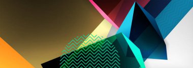 Düşük polyester 3 boyutlu geometrik şekiller, minimum soyut arkaplan. Kapaklar, afişler, el ilanları ve posterler için vektör illüstrasyonları