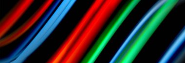 Dinamik hareket soyut arkaplan. Siyah üzerine bulanık renkli çizgiler. Sıvı çizgiler posteri. Vektör illüstrasyonu