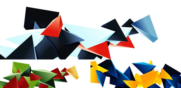 Set van driehoekig mozaïek abstracte achtergronden, 3d driehoekige lage poly vormen. Geometrische vectorafbeeldingen voor omslagen, spandoeken, flyers en posters en andere — Stockvector