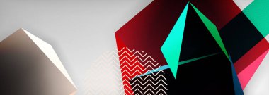 Düşük polyester 3 boyutlu geometrik şekiller, minimum soyut arkaplan. Kapaklar, afişler, el ilanları ve posterler için vektör illüstrasyonları