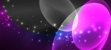 Neon elipsler soyut arkaplanlardır. Karanlıkta parlayan parlak yuvarlak şekiller. Kapaklar, afişler, el ilanları ve posterler ve diğer şeyler için vektör fütüristik çizimler