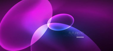 Neon elipsler soyut arkaplanlardır. Karanlıkta parlayan parlak yuvarlak şekiller. Kapaklar, afişler, el ilanları ve posterler ve diğer şeyler için vektör fütüristik çizimler