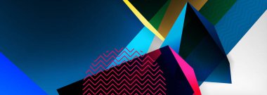 Düşük polyester 3 boyutlu geometrik şekiller, minimum soyut arkaplan. Kapaklar, afişler, el ilanları ve posterler için vektör illüstrasyonları