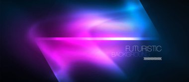 Neon geometrik soyut arkaplan. Karanlıkta parlayan ışık efektli üçgenler. Kapaklar, afişler, el ilanları ve posterler için vektör illüstrasyonuName