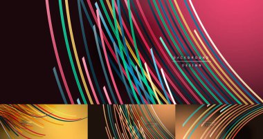 Soyut renkli çizgiler vektör arkaplan kümesi. İnternet, büyük veri ve teknoloji bağlantıları kavramı, soyut şablonlar