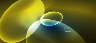 Neon elipsler soyut arkaplanlardır. Karanlıkta parlayan parlak yuvarlak şekiller. Kapaklar, afişler, el ilanları ve posterler ve diğer şeyler için vektör fütüristik çizimler