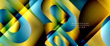 Çizgiler ve modern formlarla vektör geometrik arkaplan. Soyut yuvarlak şekiller, gölge ve ışık efektleri ile akışkan eğimli