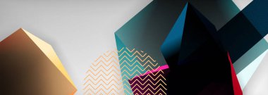 Düşük polyester 3 boyutlu geometrik şekiller, minimum soyut arkaplan. Kapaklar, afişler, el ilanları ve posterler için vektör illüstrasyonları