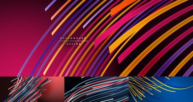 Soyut renkli çizgiler vektör arkaplan kümesi. İnternet, büyük veri ve teknoloji bağlantıları kavramı, soyut şablonlar