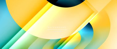 Çizgiler ve modern formlarla vektör geometrik arkaplan. Soyut yuvarlak şekiller, gölge ve ışık efektleri ile akışkan eğimli