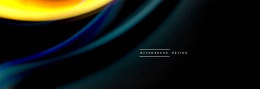 Dinamik hareket soyut arkaplan. Siyah üzerine bulanık renkli çizgiler. Sıvı çizgiler posteri. Vektör illüstrasyonu