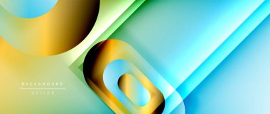 Çizgiler ve modern formlarla vektör geometrik arkaplan. Soyut yuvarlak şekiller, gölge ve ışık efektleri ile akışkan eğimli