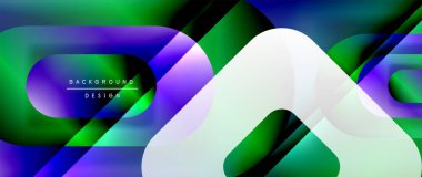 Çizgiler ve modern formlarla vektör geometrik arkaplan. Soyut yuvarlak şekiller, gölge ve ışık efektleri ile akışkan eğimli