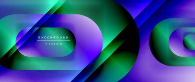 Çizgiler ve modern formlarla vektör geometrik arkaplan. Soyut yuvarlak şekiller, gölge ve ışık efektleri ile akışkan eğimli