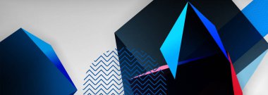 Düşük polyester 3 boyutlu geometrik şekiller, minimum soyut arkaplan. Kapaklar, afişler, el ilanları ve posterler için vektör illüstrasyonları