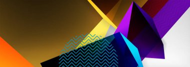 Düşük polyester 3 boyutlu geometrik şekiller, minimum soyut arkaplan. Kapaklar, afişler, el ilanları ve posterler için vektör illüstrasyonları