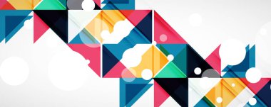 Geometrik soyut arkaplan. Tekno renk üçgen şekilleri. Kapaklar, afişler, el ilanları ve posterler ve diğer tasarımlar için vektör illüstrasyonu