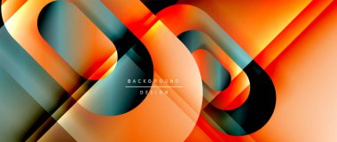 Çizgiler ve modern formlarla vektör geometrik arkaplan. Soyut yuvarlak şekiller, gölge ve ışık efektleri ile akışkan eğimli